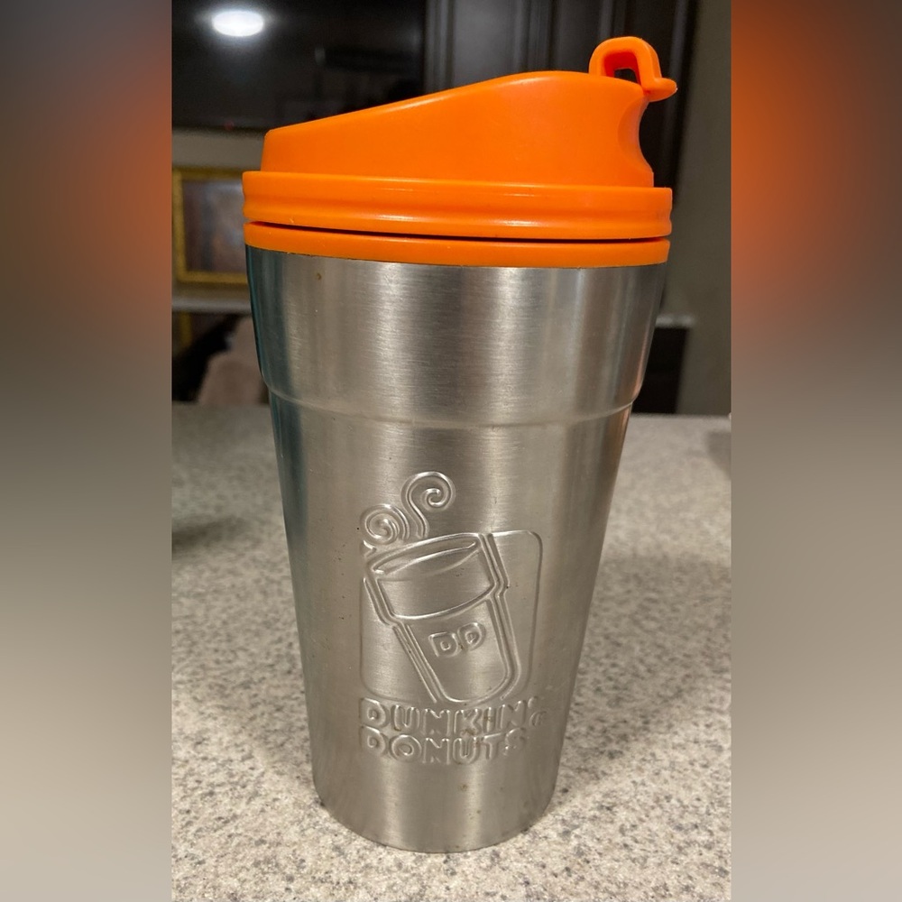 DUNKIN DONUTS 2012 Stainless Steel with Orange Lid Hot/Cold Cup